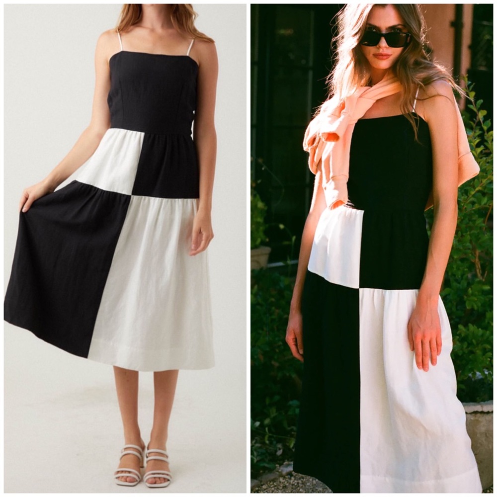 R.G. Kane Costa Midi Dress Colorblock Cream Black